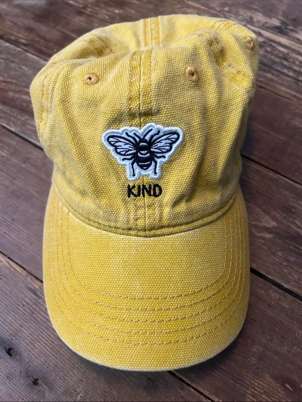 Yellow Cotton Bee “Kind' Embroidered Baseball Cap